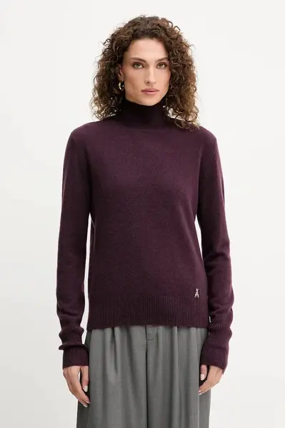 Vlněný svetr Patrizia Pepe dámský, vínová barva, s pologolfem, 8K0319 K247