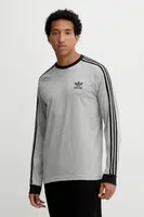 Bavlněné tričko s dlouhým rukávem adidas Originals 3-Stripes šedá barva, JY1375