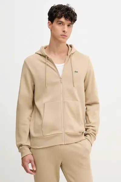 Mikina Lacoste pánská, černá barva, s kapucí, hladká