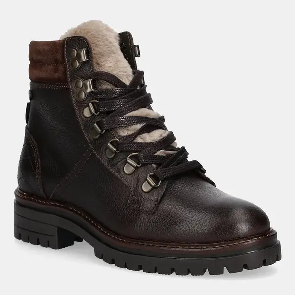 Kožené kotníkové boty Barbour Bamburgh dámské, hnědá barva, na plochém podpatku, zateplené, LFO0770BR96