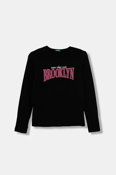 Dětské bavlněné tričko s dlouhým rukávem United Colors of Benetton černá barva, 3JERC10QM