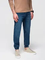 Ombre Men's denim JOGGERS pants with classic bandage - blue