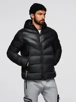 Ombre Modern quilted men's jacket of combined materials - black