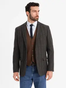 Ombre Men's elegant plaid blazer with wool blend - graphite