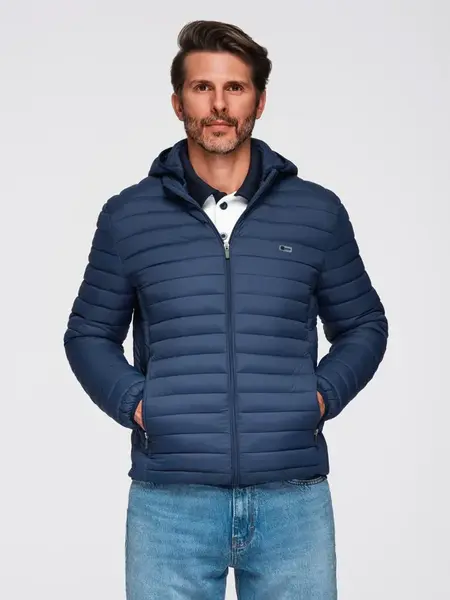 Ombre Classic men's quilted jacket with pouch option - navy blue