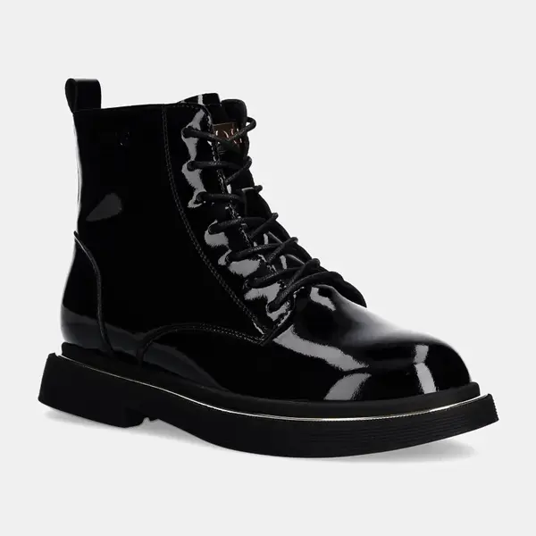 Kožené kotníkové boty GOE dámské, černá barva, na plochém podpatku, zateplené, OO2N4109 BLACK