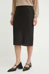 Lněná sukně Samsoe Samsoe SAAGNETA černá barva, midi, F24100096