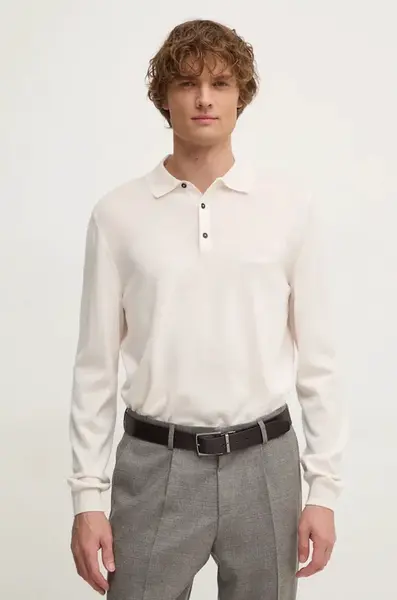 Vlněný svetr BOSS Bono-L pánský, béžová barva, lehký