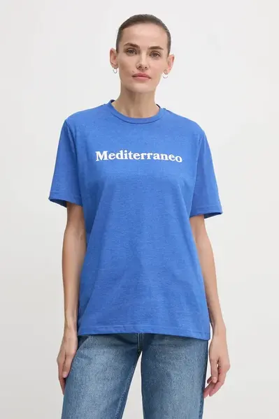 Bavlněné tričko Drivemebikini Mediterraneo modrá barva
