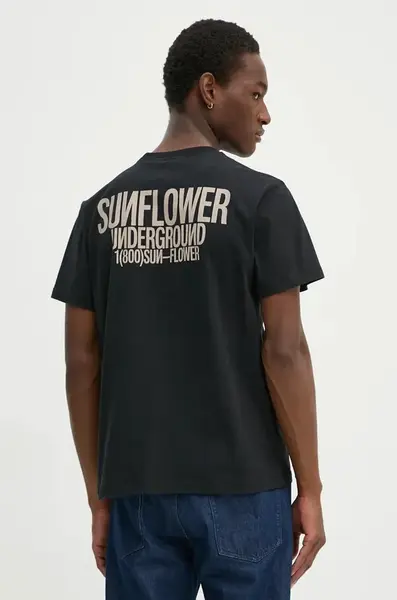 Bavlněné tričko Sunflower černá barva, s potiskem, 2038.