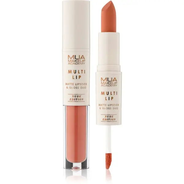 MUA Makeup Academy Multi Lip Nude Edition dlhotrvajúci rúž a lesk na pery duo odtieň Balance 3.2 g
