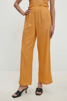 Kalhoty s lněnou směsí Answear.LAB oranžová barva, jednoduché, high waist