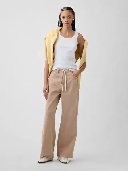 GAP džíny High Rise Drawstring Wide-Leg