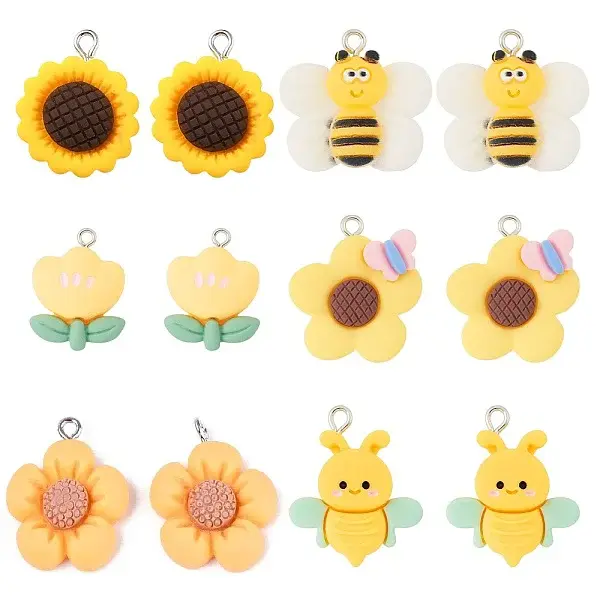 12Pcs 6 Styles Opaque Resin Pendants