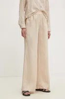 Lněné kalhoty Answear.LAB béžová barva, jednoduché, high waist