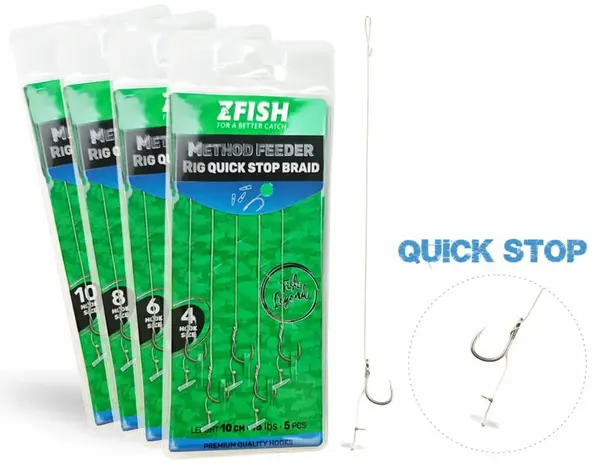 Zfish návazec method feeder rig quick stop braid 10 cm 5 ks - velikost háčku 14