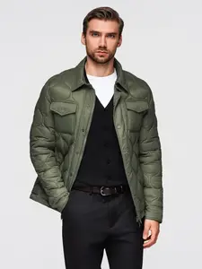Ombre Men's quilted jacket in shirt cut - olive