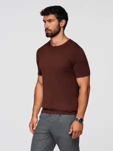 Ombre Men's classic knitted shirt with ribbed cuffs - warm brown