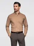 Ombre Men's linen shirt with classic collar and pockets REGULAR FIT - light brown
