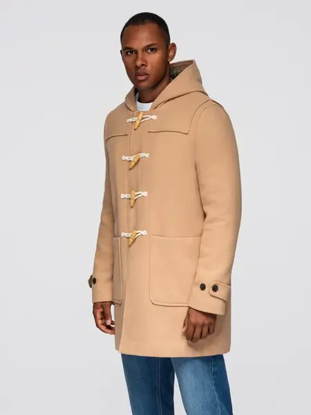 Ombre Men's wool and hooded duffle coat - light brown