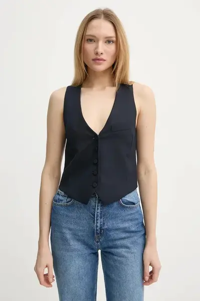 Vlněná vesta ZADIG&VOLTAIRE tmavomodrá barva, jednořadá, WWBL01913