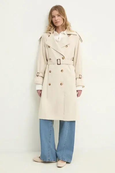 Trench kabát Answear.LAB dámský, béžová barva, přechodný, dvouřadový