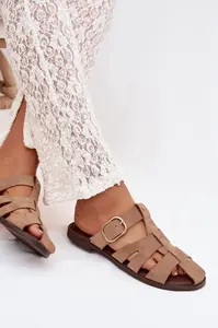 Dámské pantofle s řemínky a zlatou přezkou Elzora