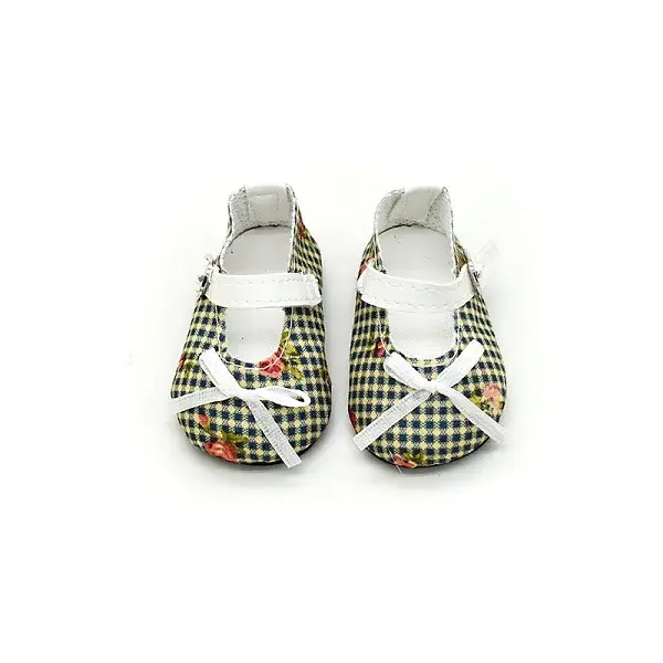 Tartan Pattern Cloth Doll Bowknot Shoes