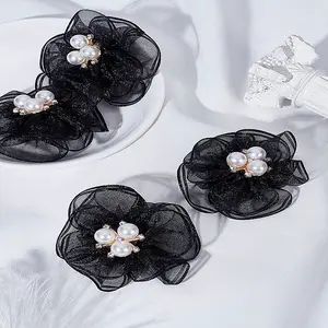 4Pcs Flower Alloy & Rhinestones & Gauze Ornament Accessories