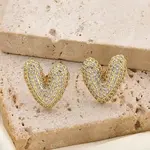 Brass Micro Pave Clear Cubic Zirconia Stud Earrings for Women