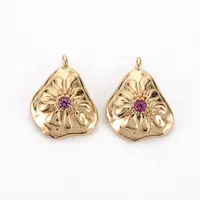 Brass Micro Pave Medium Violet Red Cubic Zirconia Pendants