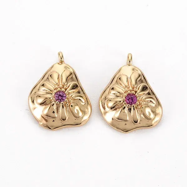 Brass Micro Pave Medium Violet Red Cubic Zirconia Pendants