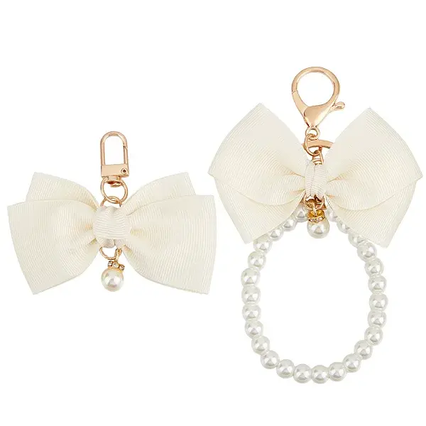 2Pcs 2 Styles Zinc Alloy with Plastic and Polyester Keychain