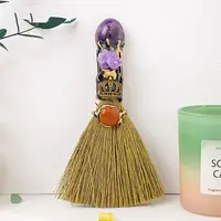New Natural Amethyst Rolling Stone Broom Hand Crystal Raw Stone Handmade Magic Broom Halloween Decoration Wholesale