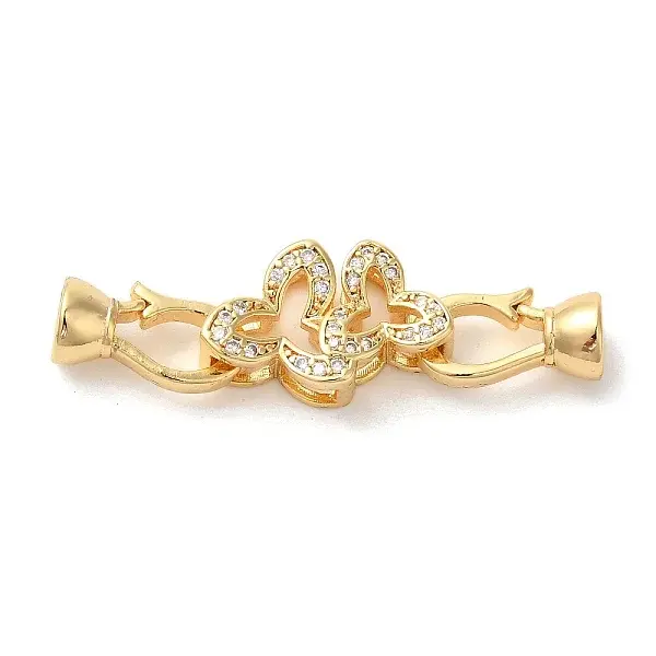 Flower Brass Micro Pave Clear Cubic Zirconia Fold Over Clasps