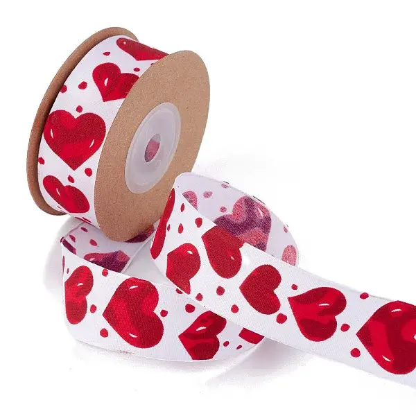 Single Face Polyester Heart Printed Satin Ribbon