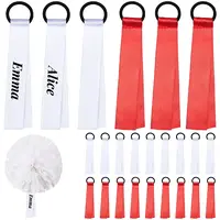 24Pcs 2 Colors Polyester Cheerleader Pom Poms Labels Ribbon