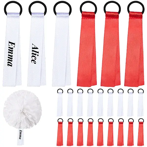 24Pcs 2 Colors Polyester Cheerleader Pom Poms Labels Ribbon