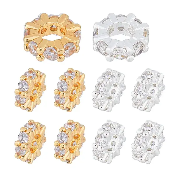10Pocs 2 Colors Brass Micro Pave Clear Cubic Zirconia Spacer Beads
