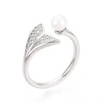 Adjustable 925 Sterling Silver with Cubic Zirconia Mermaid Fishtail Ring