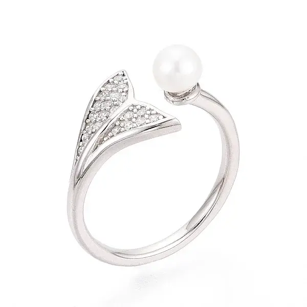Adjustable 925 Sterling Silver with Cubic Zirconia Mermaid Fishtail Ring