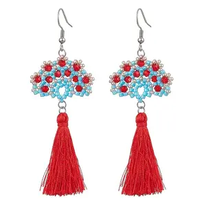 Handmade Glass Seed Beads Fan Dangle Earrings