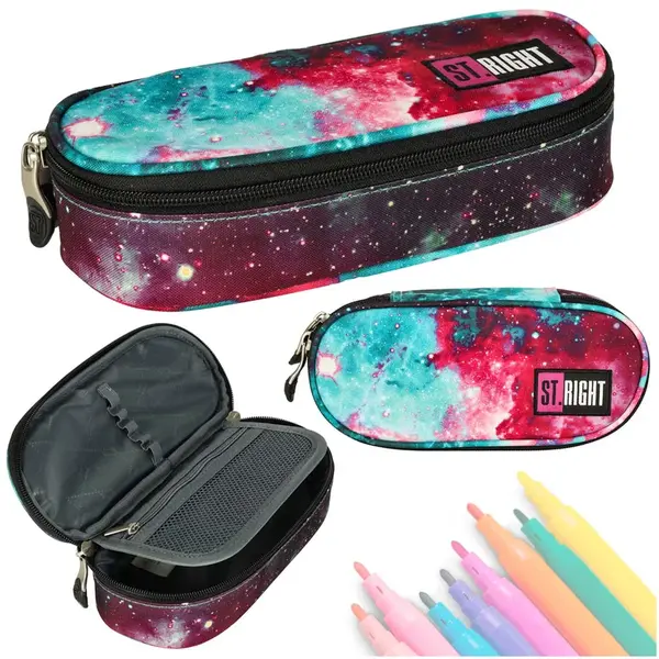 Polstrovaný školský peračník s chlopňou a vreckom na zips, nebula