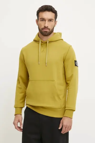 Bavlněná mikina Calvin Klein Jeans pánská, zelená barva, s kapucí, s aplikací, J30J323430