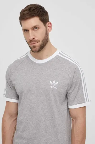 Bavlněné tričko adidas Originals Adicolor 3-Stripes šedá barva, IA4848