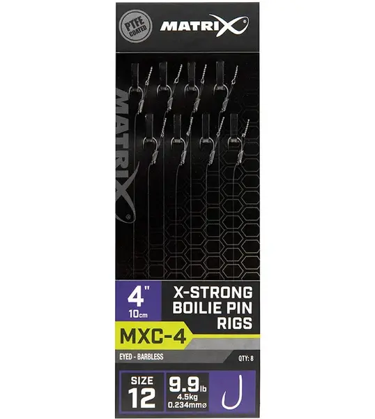 Matrix náväzec mxc-4 x-strong boilie pin rigs barbless 10 cm - size 12 0,23 mm