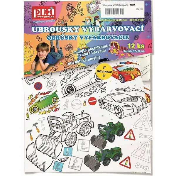 Pexi Obrúsky vyfarbovacie Autá 12 ks