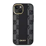 Zadní kryt DKNY PU Leather Checkered Pattern MagSafe pro Apple iPhone 15, černá