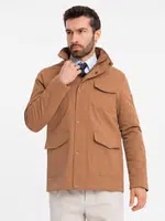 Ombre Men's lightweight jacket with pockets and high collar - brown