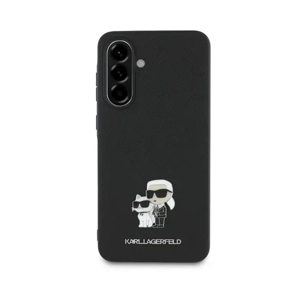 Zadní kryt Karl Lagerfeld PU Saffiano Metal Karl and Choupette pro Samsung Galaxy A56, černá